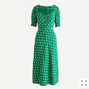 Puff-sleeve midi dress in bandana flowers print